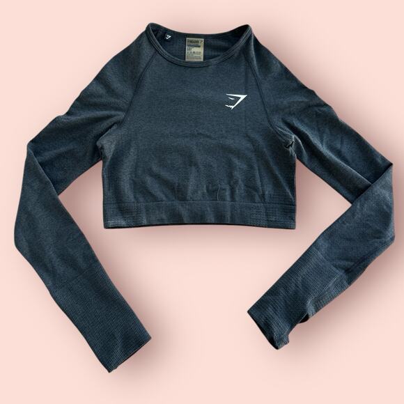 Gymshark Tops - Gymshark Vital Seamless Long Sleeve Crop Top Black Marl Women’s Size Small Shirt